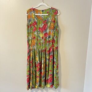 Women's Vtg Dress Fruit Strawberry Citrus Novelty Print Drop Waist Tunic Art M